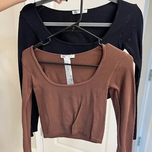 Zara Ribbed Knit Tops - Black and Brown